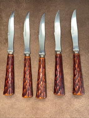 Crown Sheffield Stainless Steel Brown Textured Handle Steak Knife Set - 5 Piece
